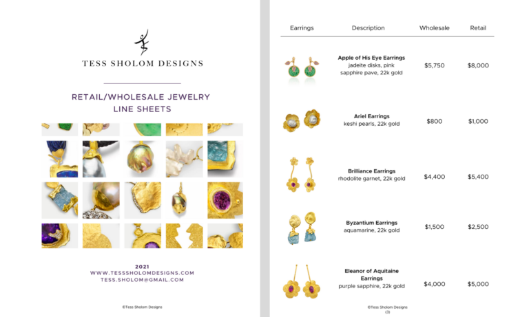 Designer Jewelry Product Line Sheet